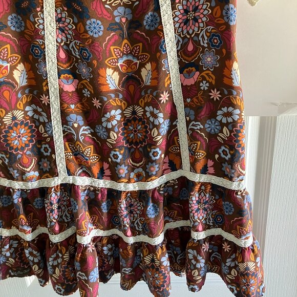 Matilda Jane Dress Women Lace Trim Floral Brown Size Small Boho. - Picture 11 of 11